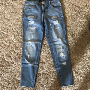 1822 Denim Blue Skinny Jeans with Distressed Details